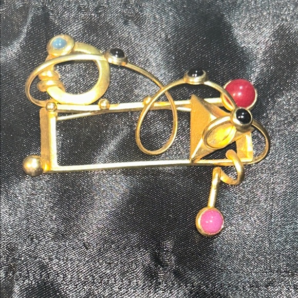 G.N. Buonanno Vintage Gold Brooch with Multicolor Accents - Picture 1 of 7